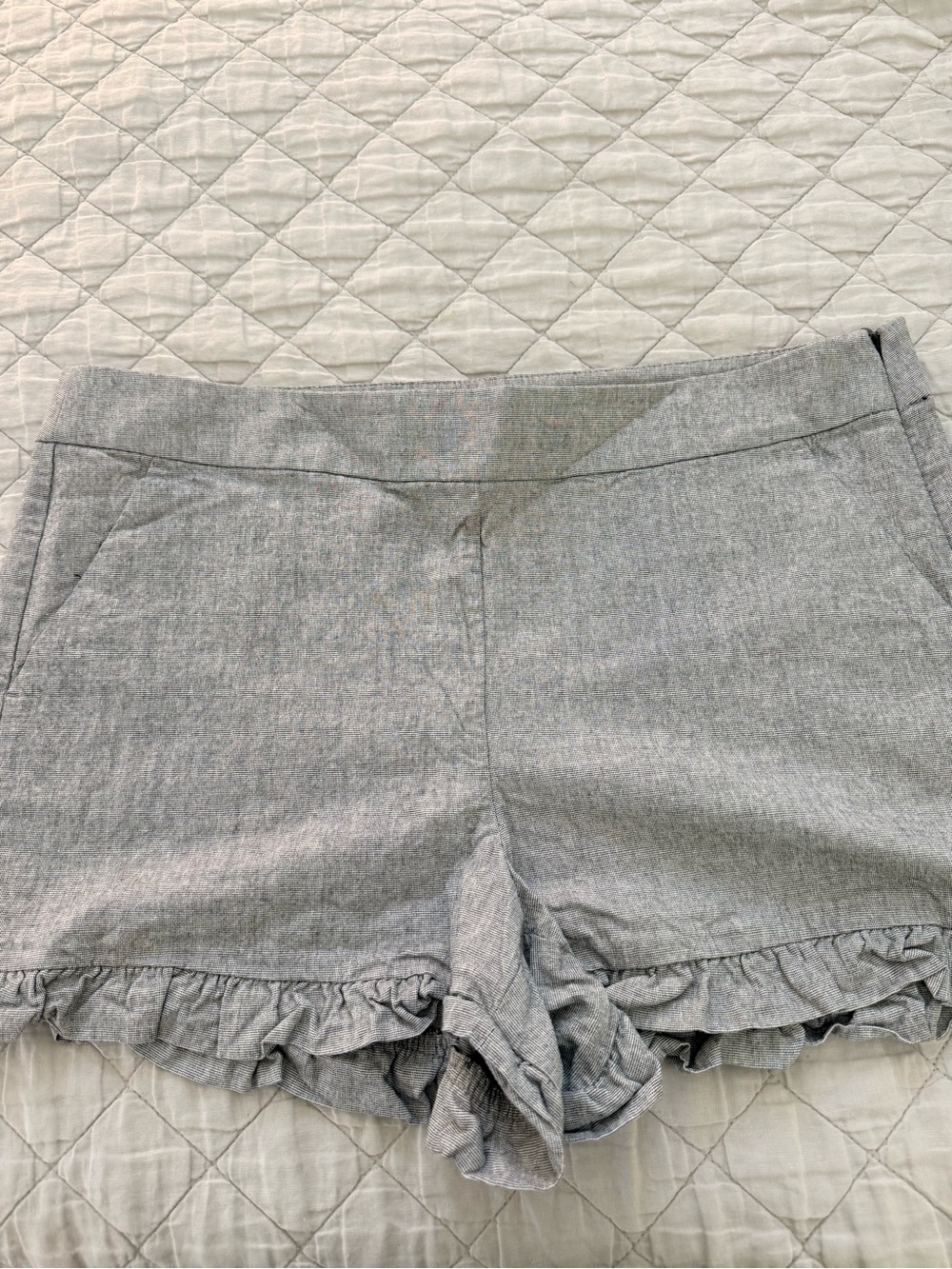 LOFT Light Gray Ruffle-Hem High-Waist Shorts